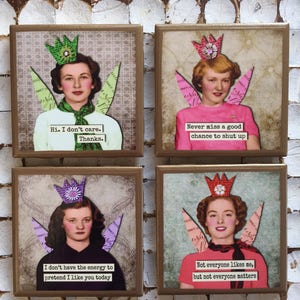 COASTERS! Funny sarcastic ladies set of coasters with gold trim