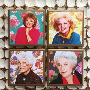 COASTERS! Golden Girls coasters with floral background and gold trim