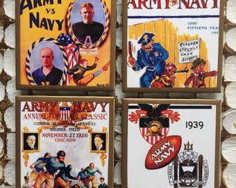 COASTERS! Vintage Army Vs Navy football program cover coasters with gold trim