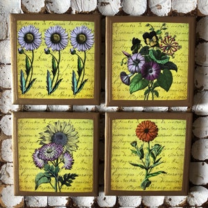 Wildflower Ceramic Coasters with Gold Trim - Set of 4