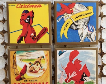 COASTERS! St Louis vintage baseball program cover coasters with gold trim