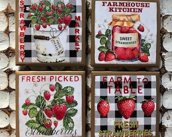 COASTERS! Sweet strawberry farmhouse inspired coasters with gold trim