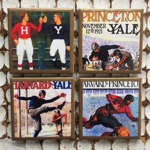 COASTERS! Ivy League vintage program cover coasters with gold trim. Harvard, Yale and Princeton