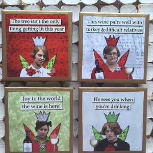 COASTERS!! Funny Christmas drinking coasters with gold trim