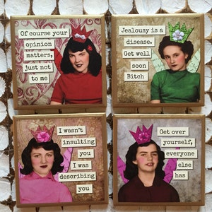 COASTERS!! Sassy funny ladies coasters with gold trim