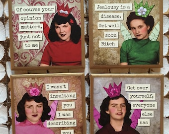 COASTERS!! Sassy funny ladies coasters with gold trim