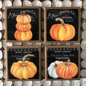 COASTERS! Fall farmhouse style pumpkin coasters with gold trim