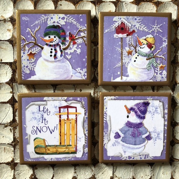 COASTERS! Adorable snowman coasters with gold trim!