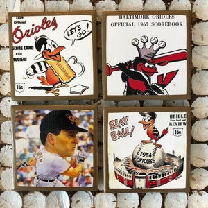 COASTERS! Vintage Baltimore baseball program cover coasters with gold trim