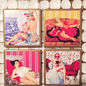 UNTERSETZER!! Retro Pinup Untersetzer mit Goldrand