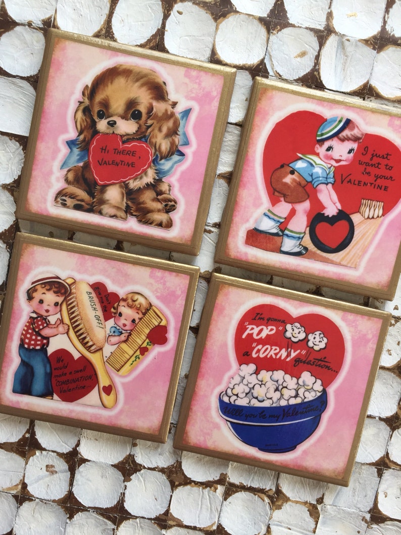 COASTERS Set of 4 Vintage Valentine's Day Coasters image 3