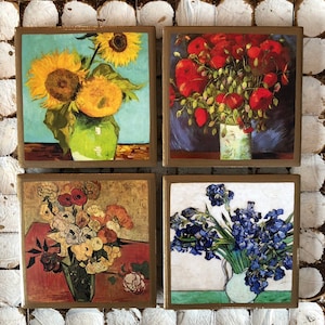 DESSOUS DE VERRE !! Sous-verres floraux Vincent Van Gogh avec bordure dorée