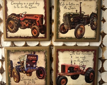 DES SOUS-VERRES ! sous-verres de tracteur vintage avec bordure dorée