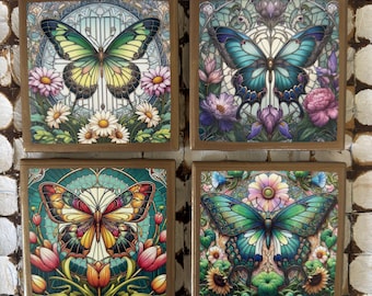 Sottobicchieri a farfalla: sottobicchieri in ceramica con finiture dorate, set da 4
