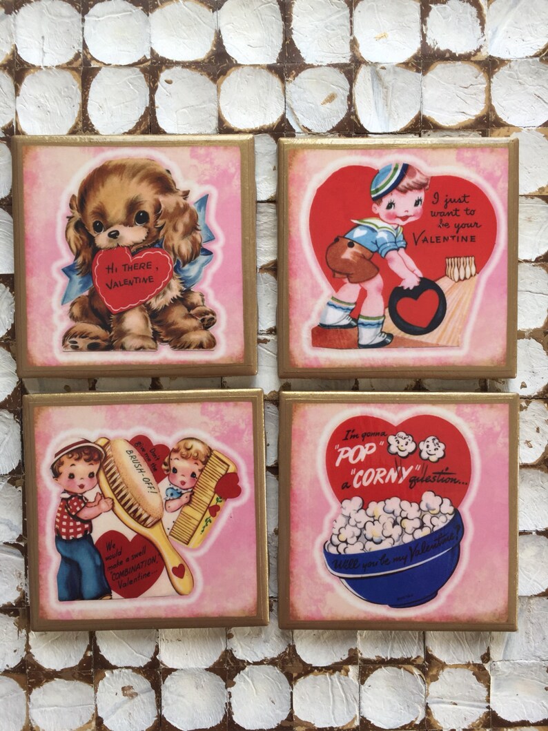 COASTERS Set of 4 Vintage Valentine's Day Coasters image 1