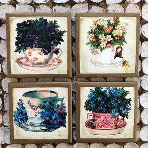 COASTERS! Floral teacup coasters with gold trim