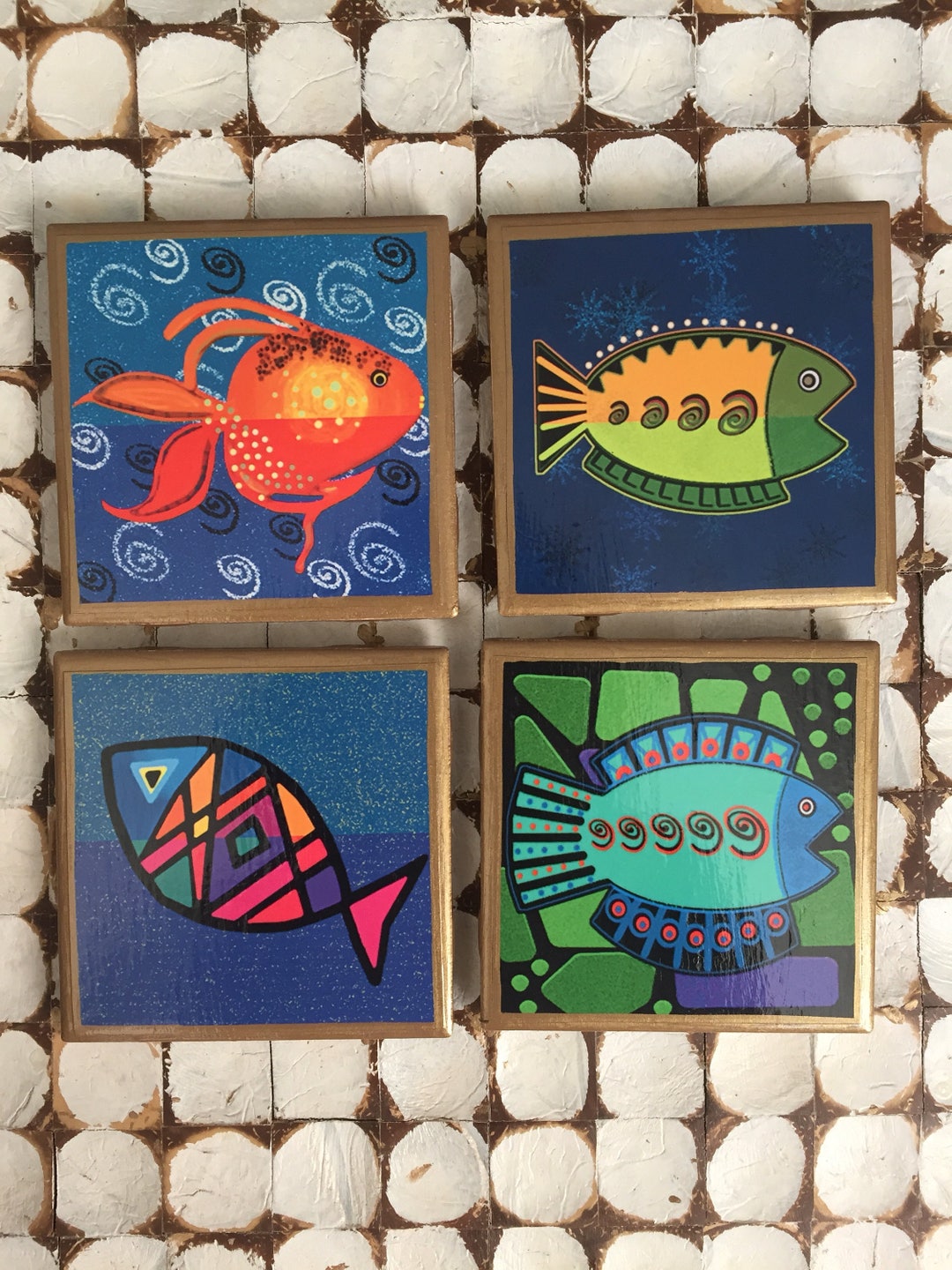 COASTERS! Funky Fish Coasters With Gold Trim - Etsy