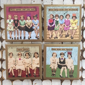 COASTERS!! Set of Funny Ceramic Coasters with Gold Trim! Perfect Gift for Friends