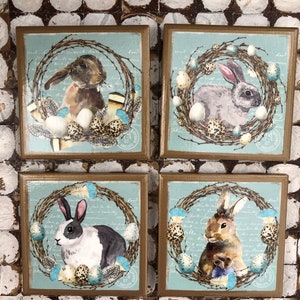 Shabby chic inspired bunny coasters with gold trim Coasters