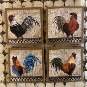 COASTERS! Rooster coasters with gold trim