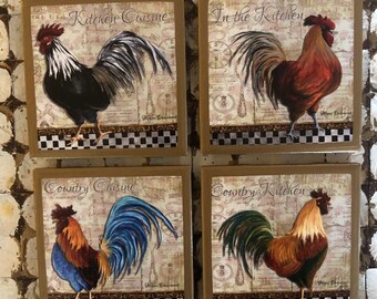 Cooksmart Chicken Coasters Pack of 4 Drink Mats Vintage Retro Style New 