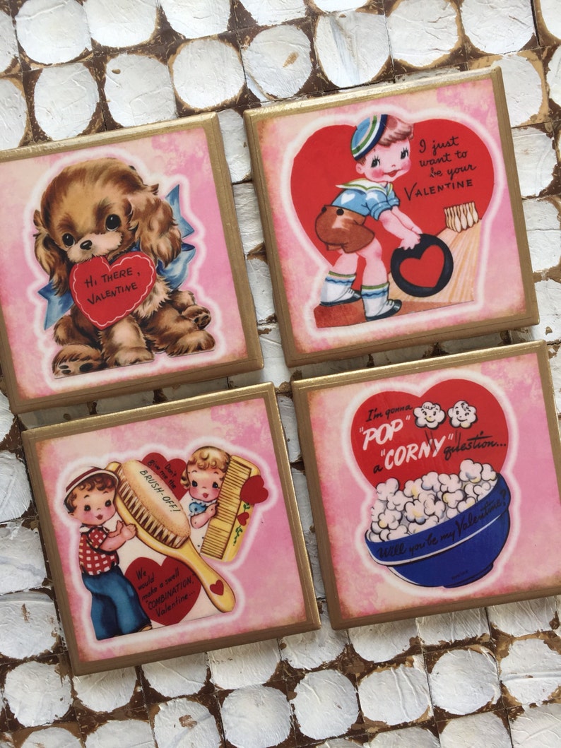 COASTERS Set of 4 Vintage Valentine's Day Coasters image 4