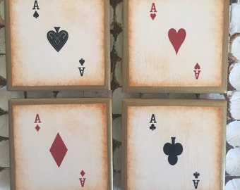 COASTERS!! Set of 4 Aces Playing Cards Coasters! Perfect for Game Room!!