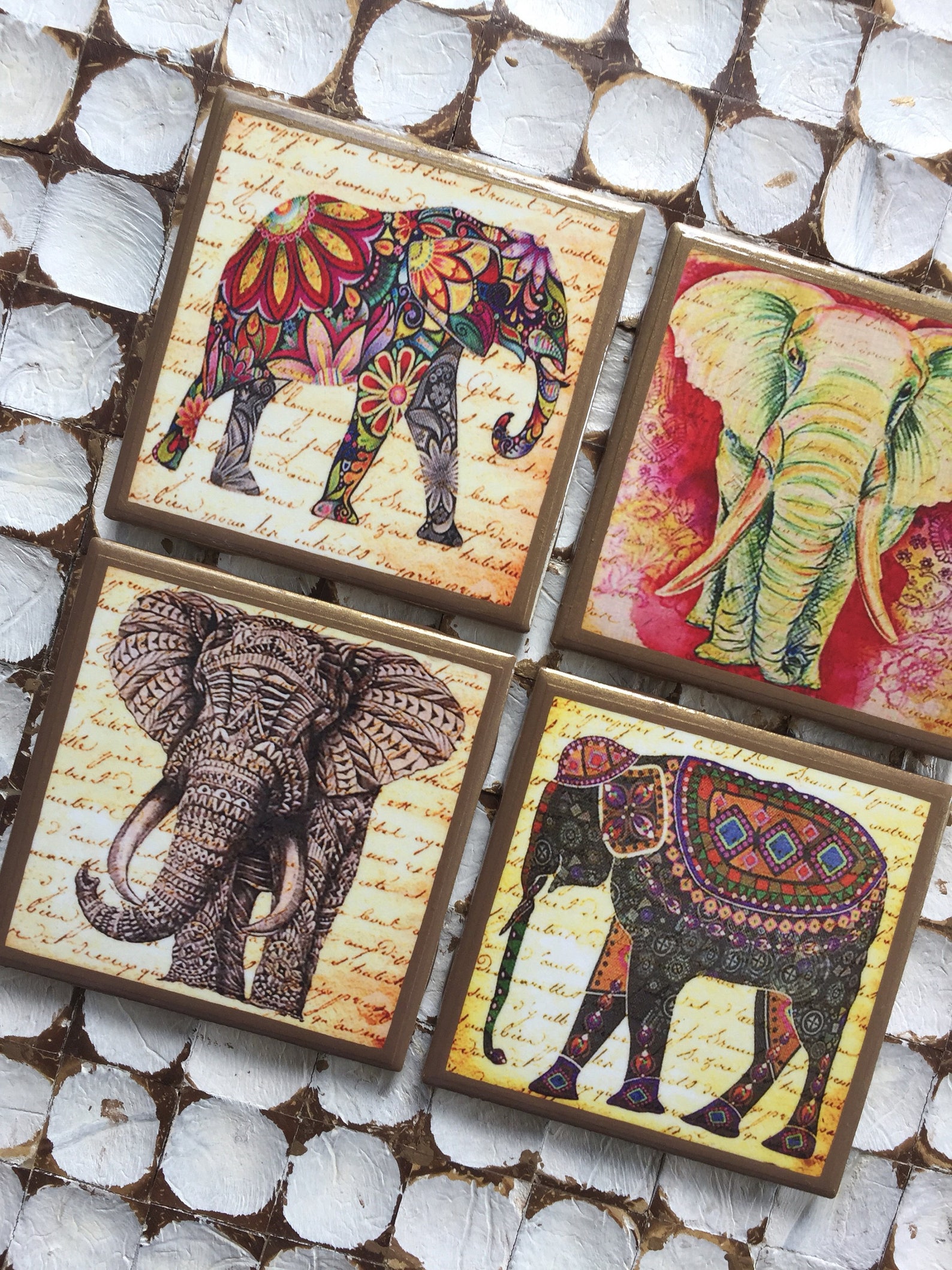 COASTERS Elephant coasters with gold trim Etsy