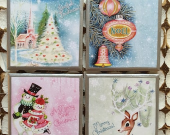 COASTERS!! Vintage Christmas coasters with silver trim