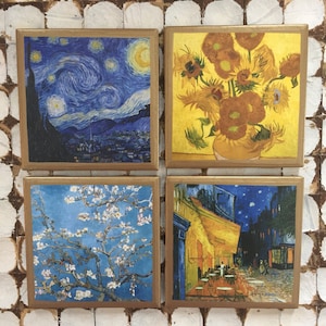 COASTERS!! Vincent Van Gogh inspired set of coasters with gold trim