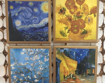 DESSOUS DE VERRE !! Ensemble de sous-verres inspiré de Vincent Van Gogh avec bordure dorée