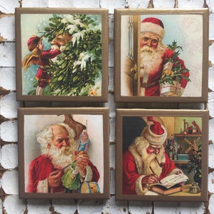 COASTERS! Vintage inspired Santa/Christmas coasters with gold trim