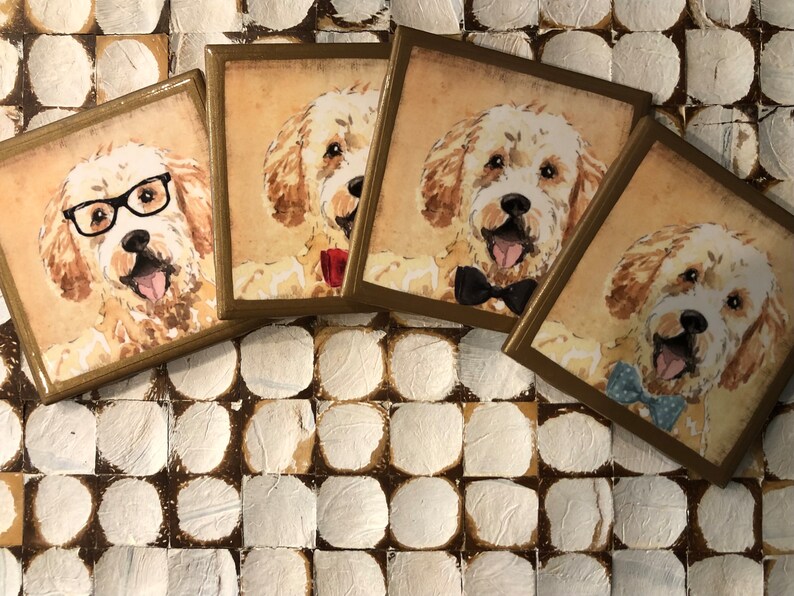 Golden doodle coasters with gold trim - Thumbnail 2