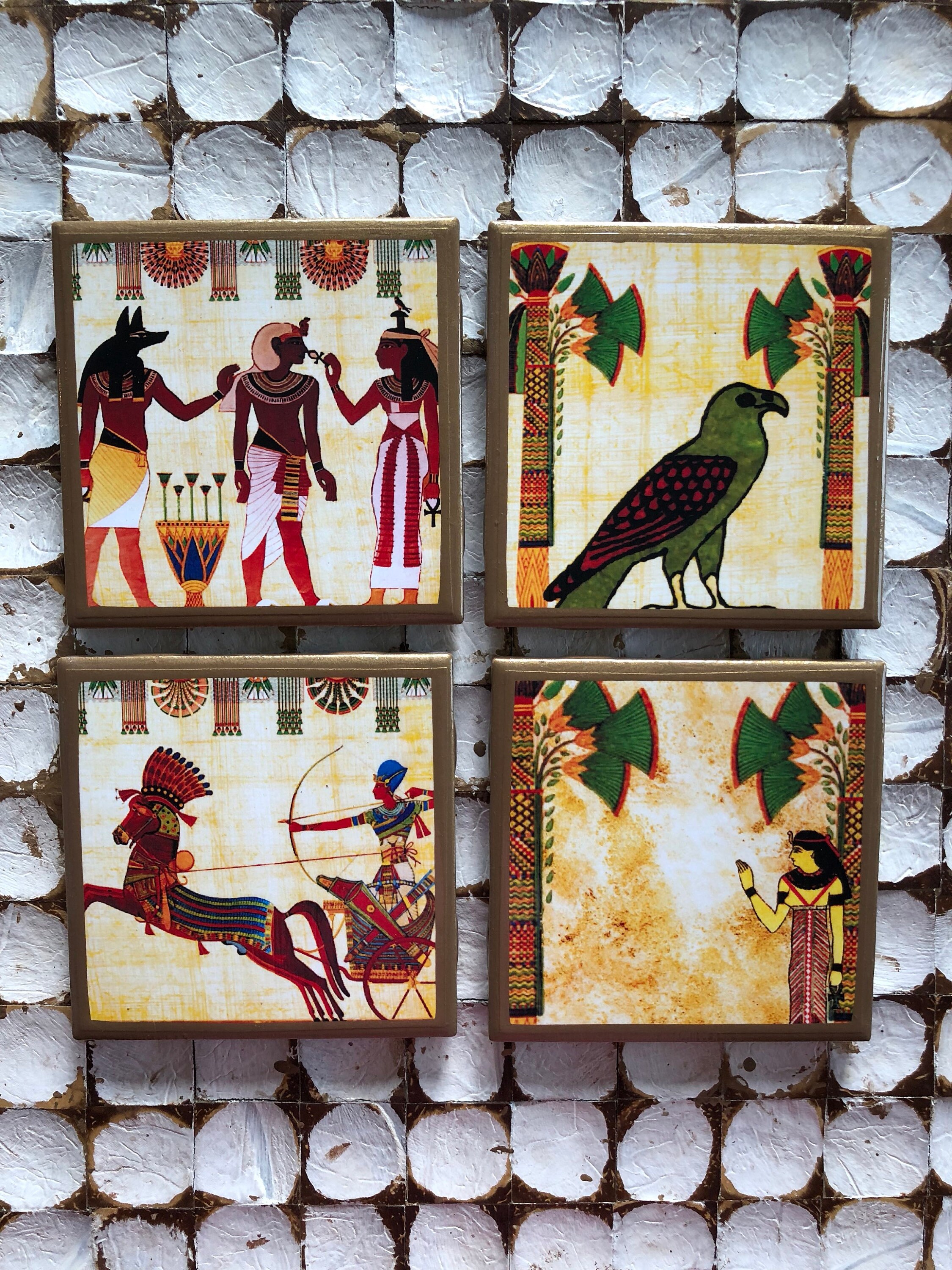COASTERS! Egyptian Art coasters with gold trim