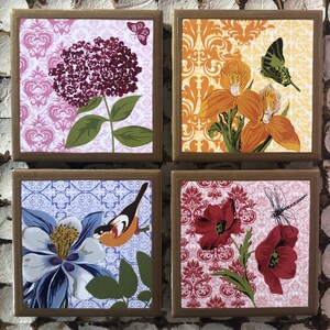 COASTERS! Floral coasters with butterflies and dragonfly’s