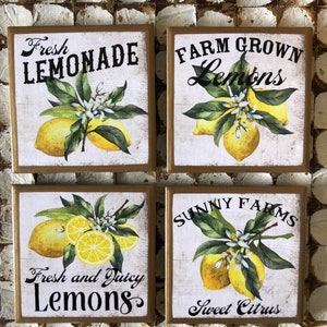 COASTERS! Farmhouse inspired lemon coasters with gold trim