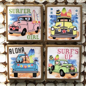 COASTERS! Surfer girl coasters with gold trim