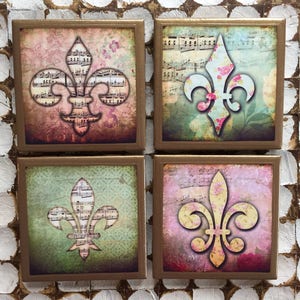 COASTERS! Fleur de Lis coasters with gold trim