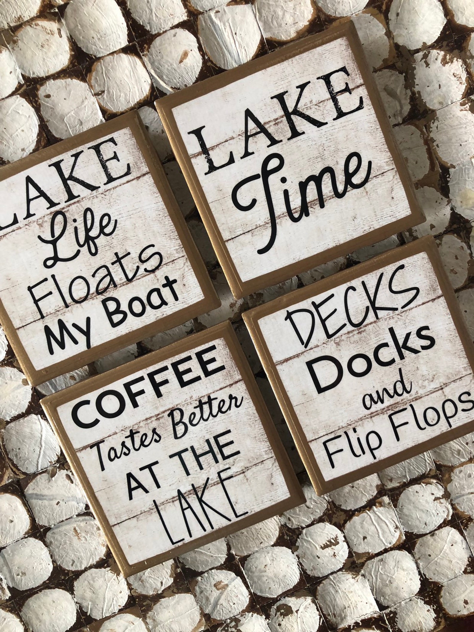 COASTERS Lake house coasters with gold trim Etsy