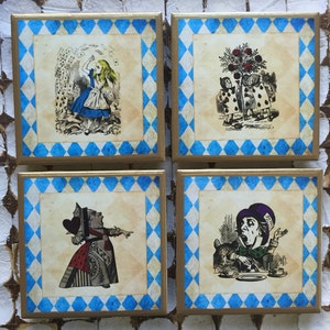 COASTERS!!! Set of 4 Alice in Wonderland coasters with gold trim
