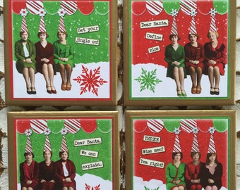 Funny Christmas Coasters: Sassy Holiday Decor with Gold Trim