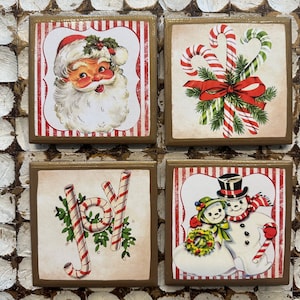 COASTERS! Vintage retro inspired Santa/Christmas coasters with gold trim