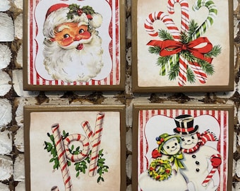 COASTERS! Vintage retro inspired Santa/Christmas coasters with gold trim