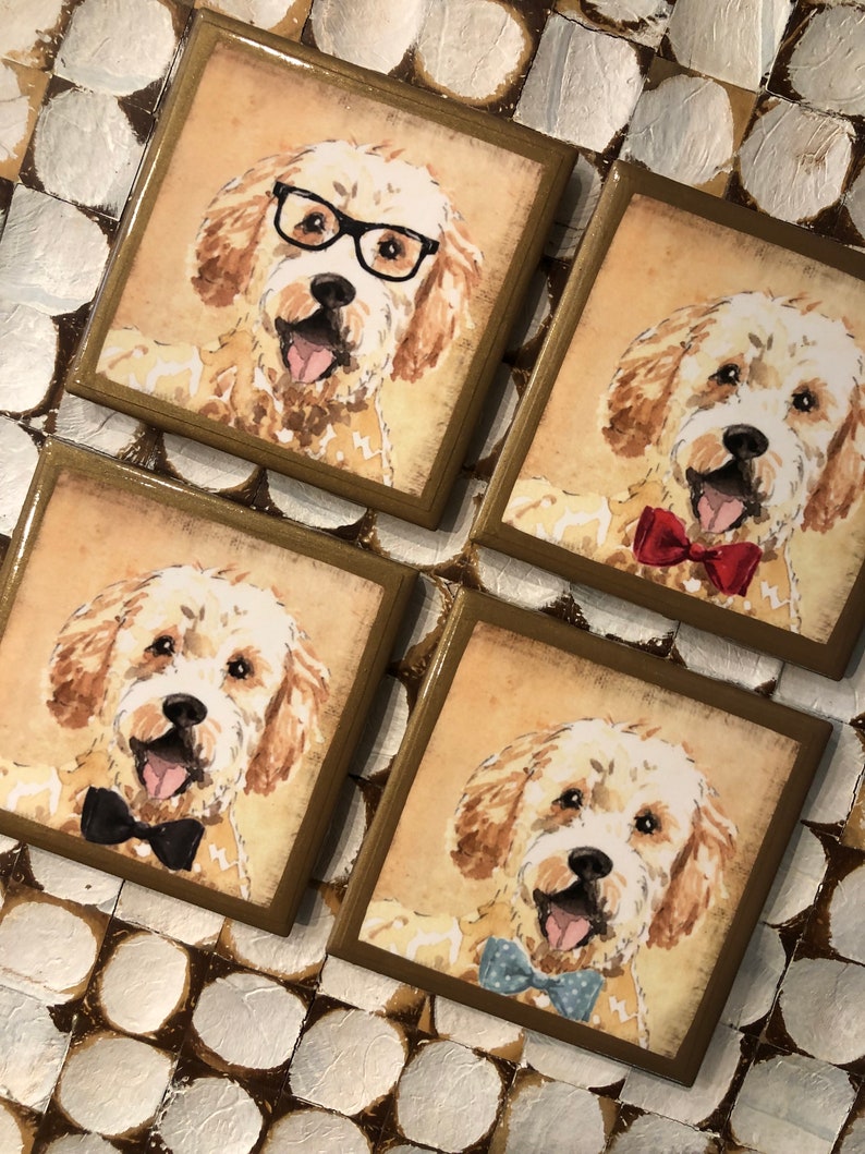 Golden doodle coasters with gold trim - Thumbnail 4
