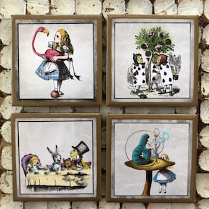 COASTERS! Alice in Wonderland whimsical coasters with gold trim!