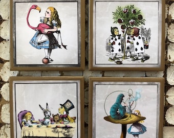 COASTERS! Alice in Wonderland whimsical coasters with gold trim!