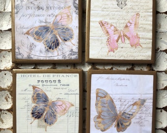 Butterfly Coasters with Gold Trim: Ceramic Coaster Set
