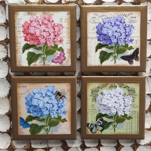 COASTERS! Hydrangea coasters with gold trim