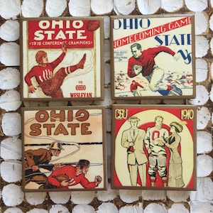 COASTERS! Vintage Ohio State football program cover coasters with gold trim