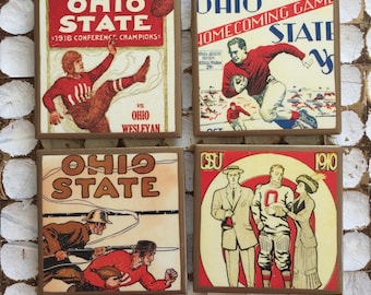 COASTERS! Vintage Ohio State football program cover coasters with gold trim
